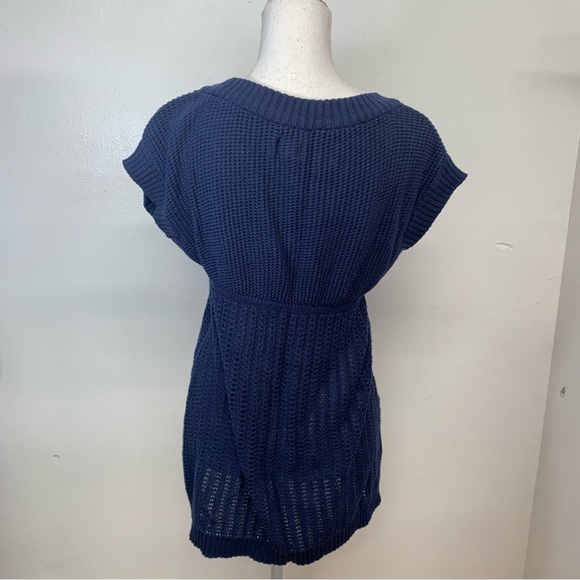 Mudd‎ Y2K Empire Sweater Large  Blue Scoop Neck Cap Sleeve Long Line Boho Casual - Picture 4 of 10